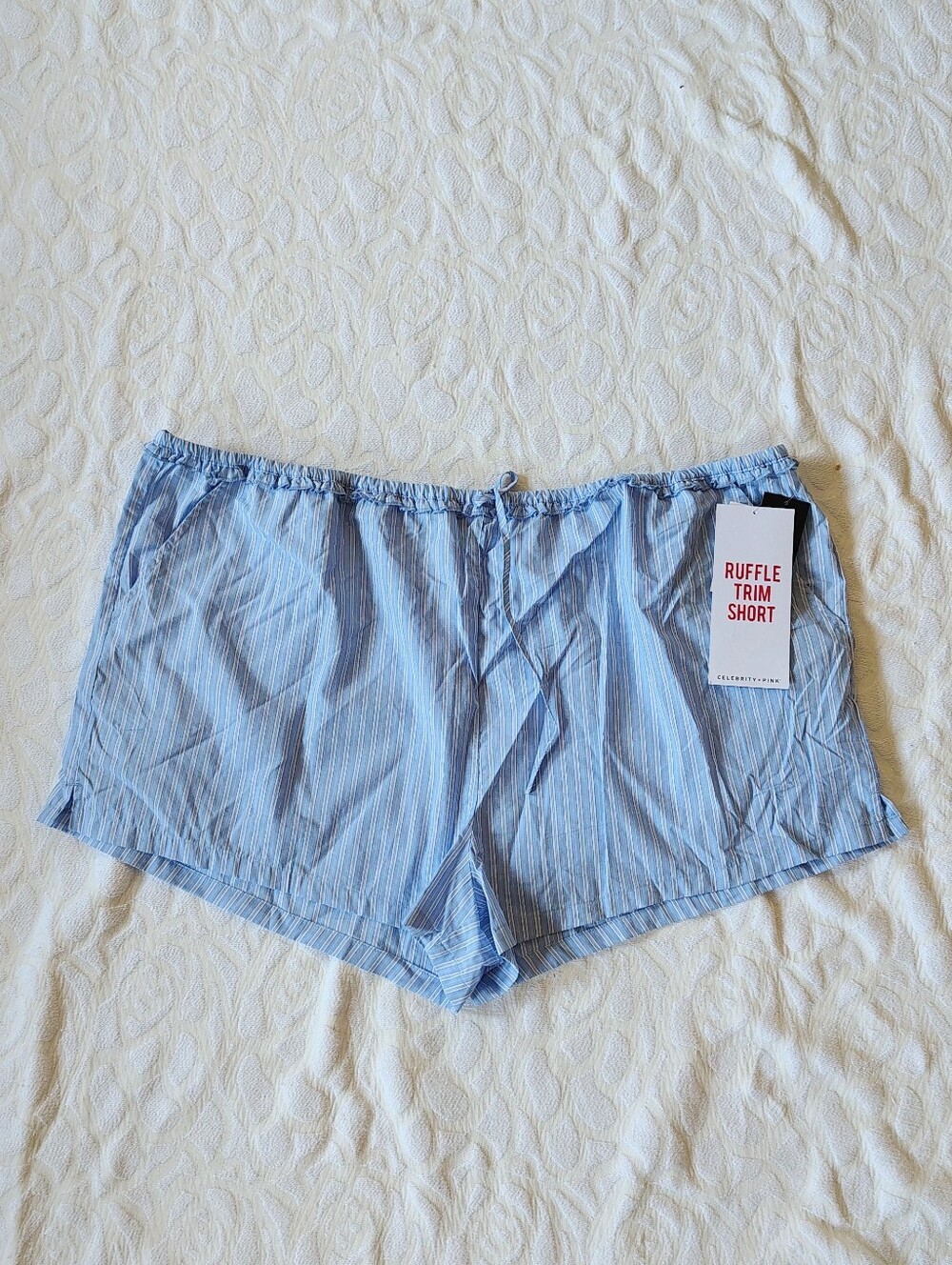 Celebrity Pink Ruffle Trim Pinstripe Shorts 3X XXXL New